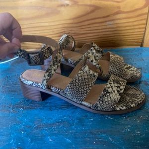 Seychelles Snake-Print Tan Brown Block Heel Sandals
